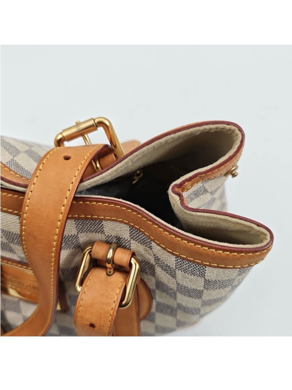 Louis Vuitton Damier Azur Check Canvas Tote with Tan Leather & Gold Hardware - Picture 8 of 14